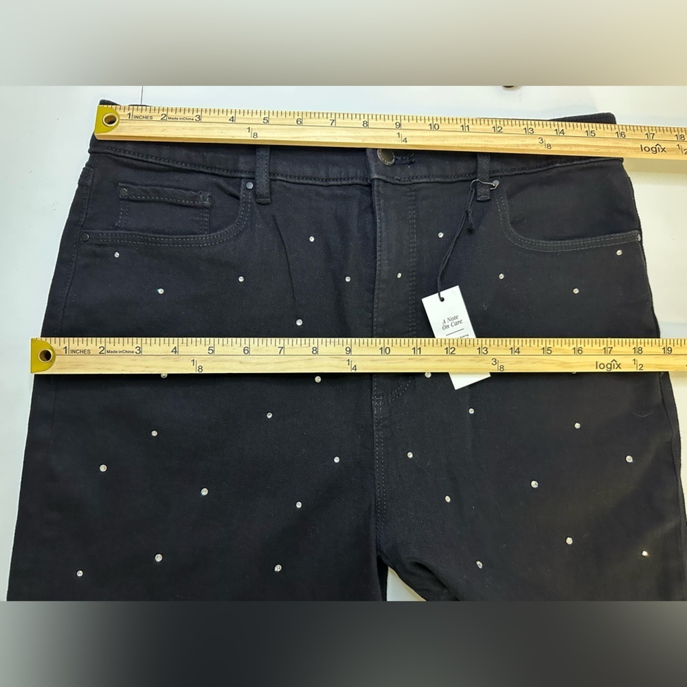 NWT Ann Taylor Sz 12 The Flare Crystal High Rise Embellished Black Denim Jeans - Picture 7 of 9
